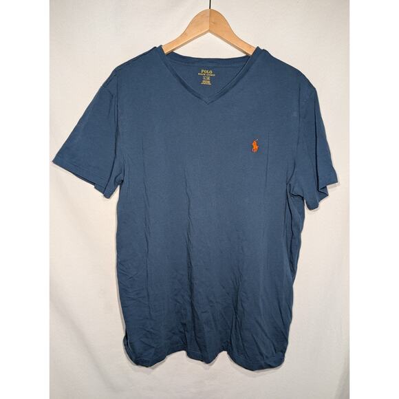 Polo Ralph Lauren Mens T-Shirt Size L V-Neck Blue Short Sleeve Pony Logo staple - Picture 1 of 7